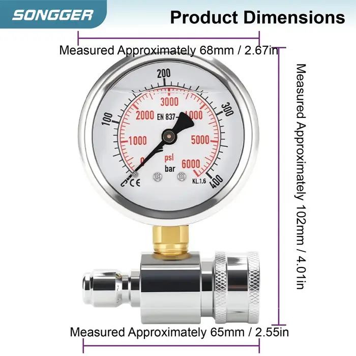 Manomètre Haute Pression 6000 PSI 400-600 Bar Raccord Rapide 3/8 Pouce Acier Inoxydable Échelle Double Indicateur