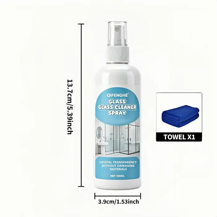 Nettoyant Vitres QIFENGHE en Spray 100ML avec Chiffon, Anti-Calcaire, Nettoyage en Profondeur des Ta