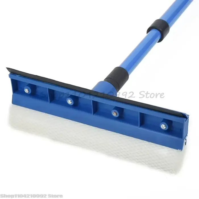 Nettoyeur de vitres télescopique 2-en-1 avec brosse éponge à long manche et raclette de nettoyage