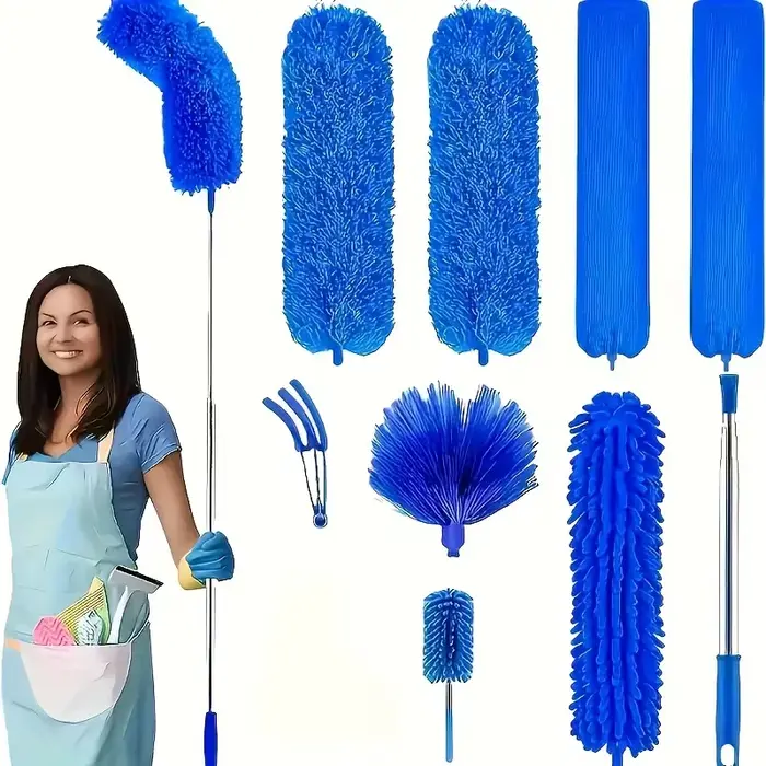 Brosse de nettoyage télescopique - Dépoussiéreur à microfibres pour fentes longues et toiles d'araignées avec tête