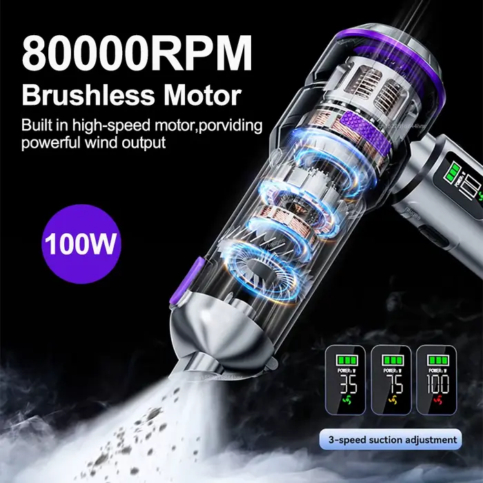 Aspirateur de voiture sans fil, aspirateur à main, souffleur d'air 17000Pa, nettoyage portable avec éclairage LED pour voitures et maison