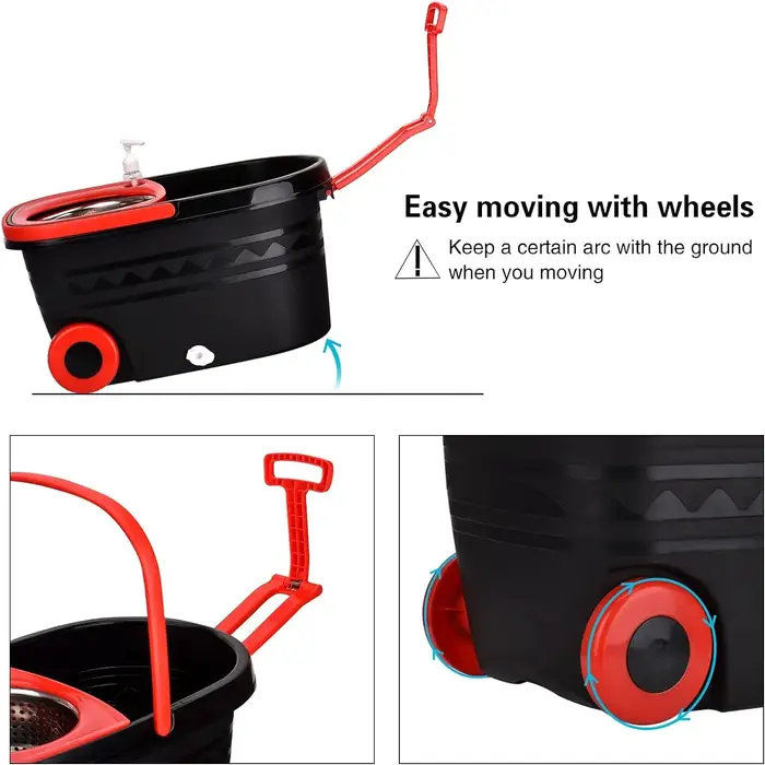 Ensembles de seaux à vadrouille rotative 360 °   Système de nettoyage de sol rotatif avec 3 têtes de