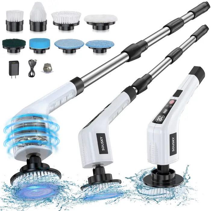 Brosse de nettoyage électrique sans fil, nettoyeur rotatif portatif pour douche, nettoyeur multifonc