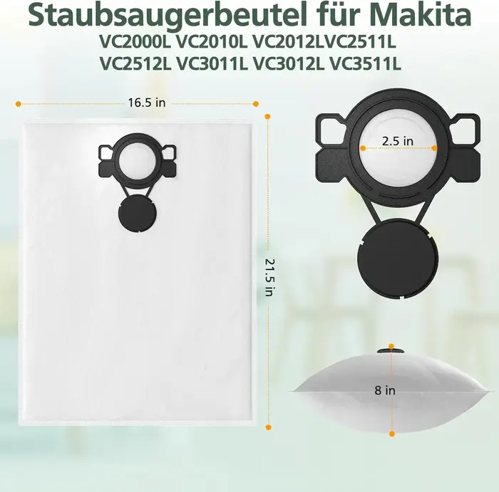 Sacs d'aspirateur compatibles avec MAKITA VC2000L VC2010L VC2012L VC2511L VC2512L VC3011L VC3012L VC3511L