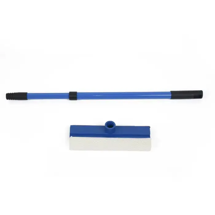 Nettoyeur de vitres télescopique 2-en-1 avec brosse éponge à long manche et raclette pour un nettoyage efficace