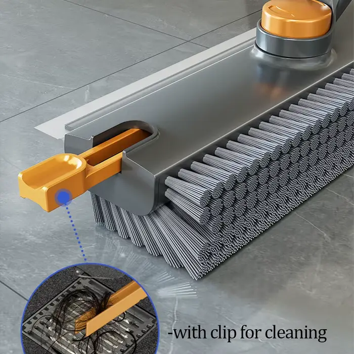 Brosse de nettoyage avec manche long de 52 pouces, balai-essuie-glace 3-en-1 pour sol de douche, brosse-essuie-glace pour le nettoyage des coins de salle de bain