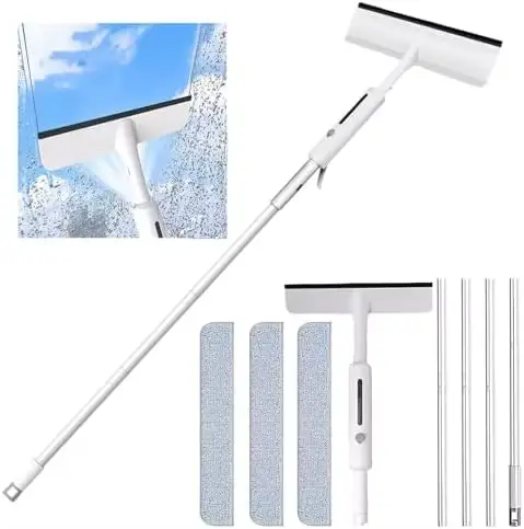 Raclette de nettoyage de vitres avec pulvérisateur, kit de lavage de vitres avec perche télescopique
