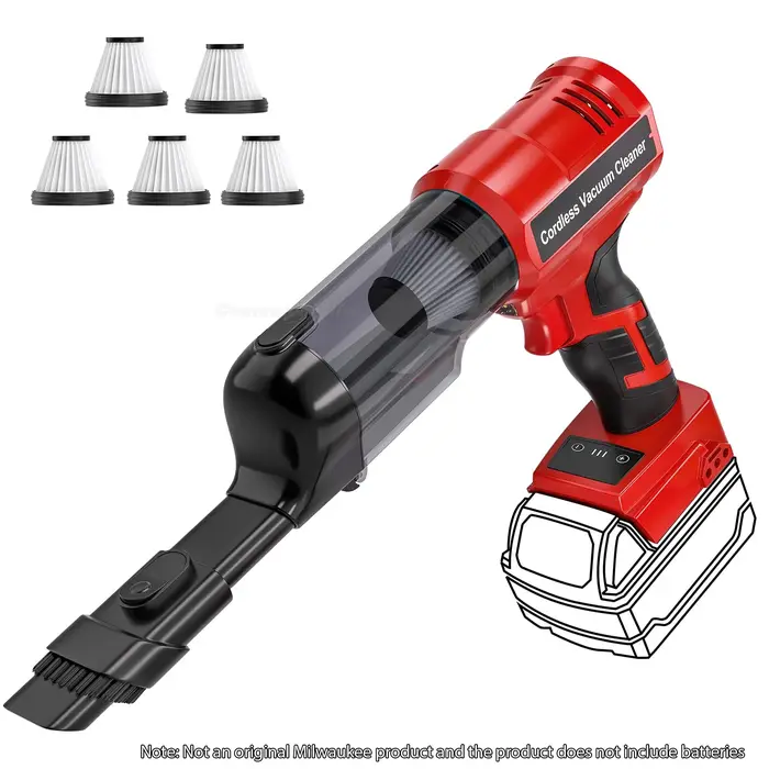 Aspirateur sans fil pour Milwaukee M18 Batterie 18V Aspirateur à main électrique 240W avec aspiration puissante 105AW pour tapis de sol Tables de voiture 5 filtres HEPA remplaçables Trois niveaux régl