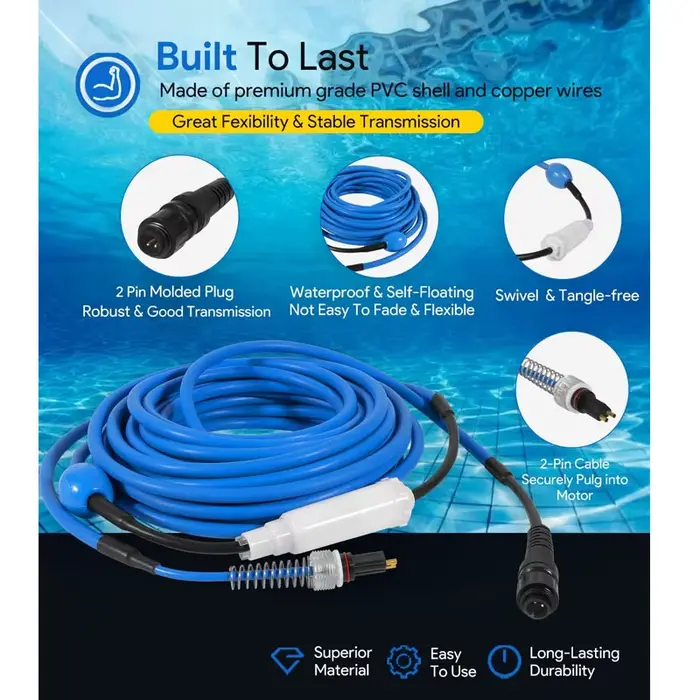 9995861 Câble et pivotant DIY 2 fils pour robot nettoyeurs de piscine Dolphin Nautilus (ancien), DX3, Advantage Plus, Endeavour, 60 pieds
