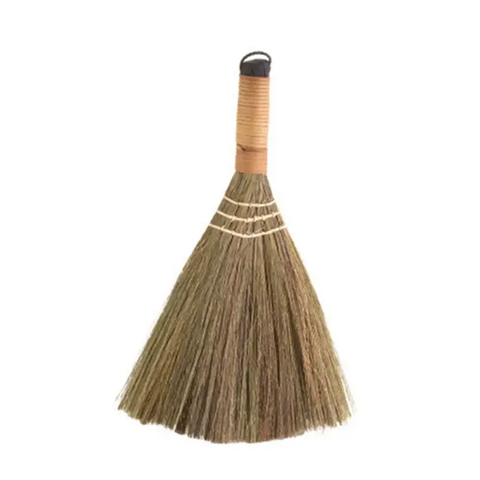 Brosse de nettoyage compacte décorative en bambou et paille, balai traditionnel doux pour intérieur