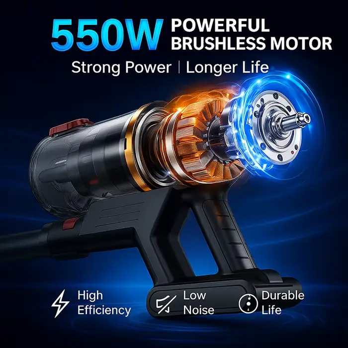 Aspirateur sans fil bâton 550W 50KPa batterie amovible balayeuse intelligente portative 40 minutes aspirateurs autoportants pour la maison