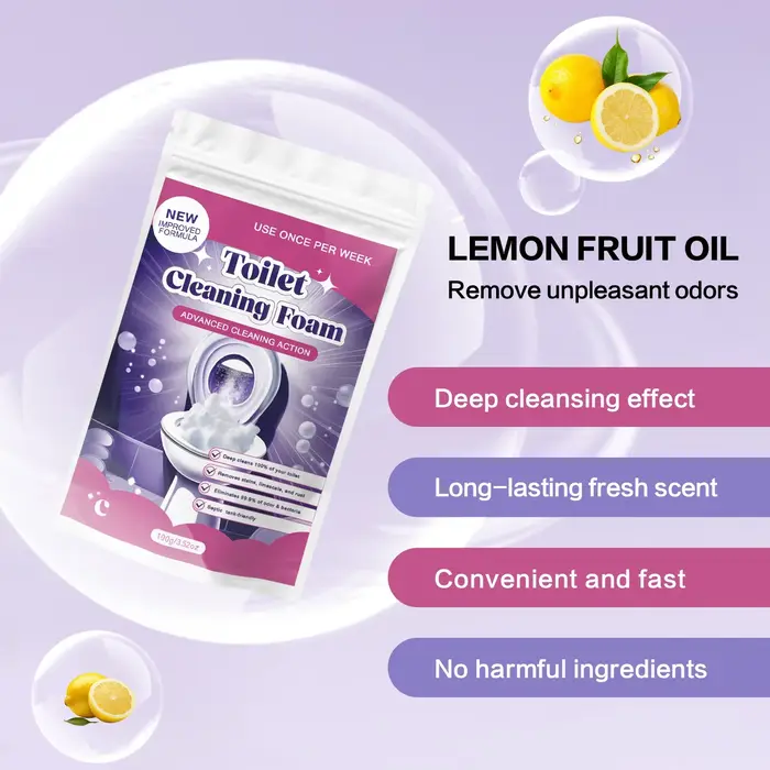 Mousse nettoyante puissante pour toilettes au citron 100 g – Utilisation hebdomadaire élimine les taches