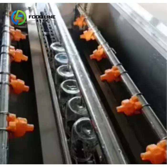 Nettoyeur de bouteilles en verre à pulvérisation automatique haute pression personnalisé avec séchage pour les lignes de production de produits laitiers et de boissons