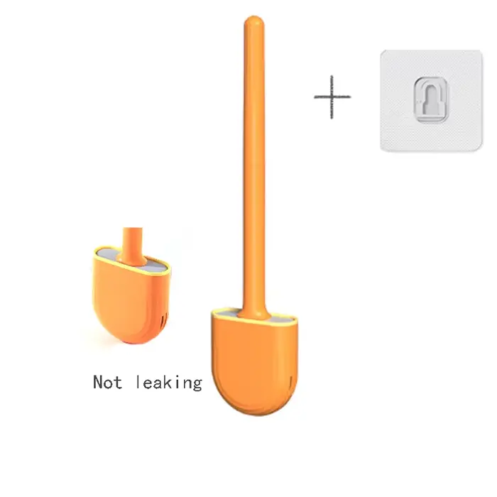 Brosse de toilette murale avec support, brosse de toilette en silicone à long manche, poils doux, br