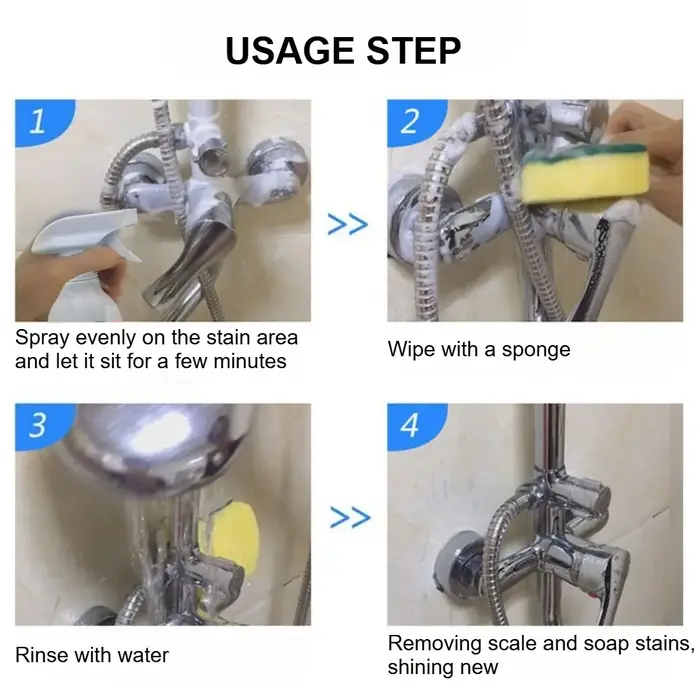 Spray détartrant pour salle de bain, nettoyant pour acier inoxydable, polisseur métallique, élimine les taches d'eau, la rouille de la douche, nettoie la saleté des baignoires