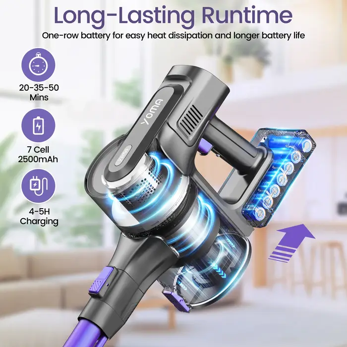 Yoma-Aspirateur sans fil S100, autonomie jusqu'à 45min, aspirateur balai 9 en 1, sol en bois dur, po