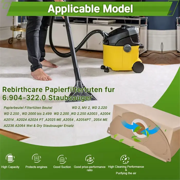 *AA60I sacs d'aspirateur pour Karcher WD2 MV2 WD 2.200 WD2250 A2004 A2054 A2099 6.904-322.0, sacs à