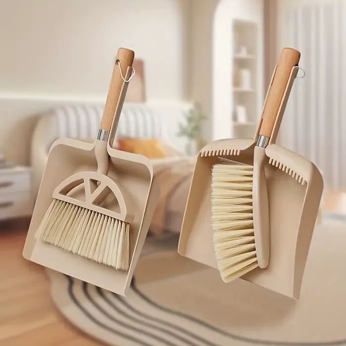 Ensemble balai et pelle à poussière avec manche en bois pour le nettoyage des sols et des meubles