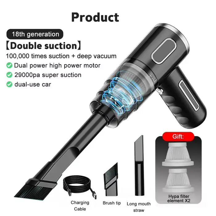 Aspirateur sans fil puissant 29000PA pour voitures, usage domestique, aspirateur à main pour nettoya