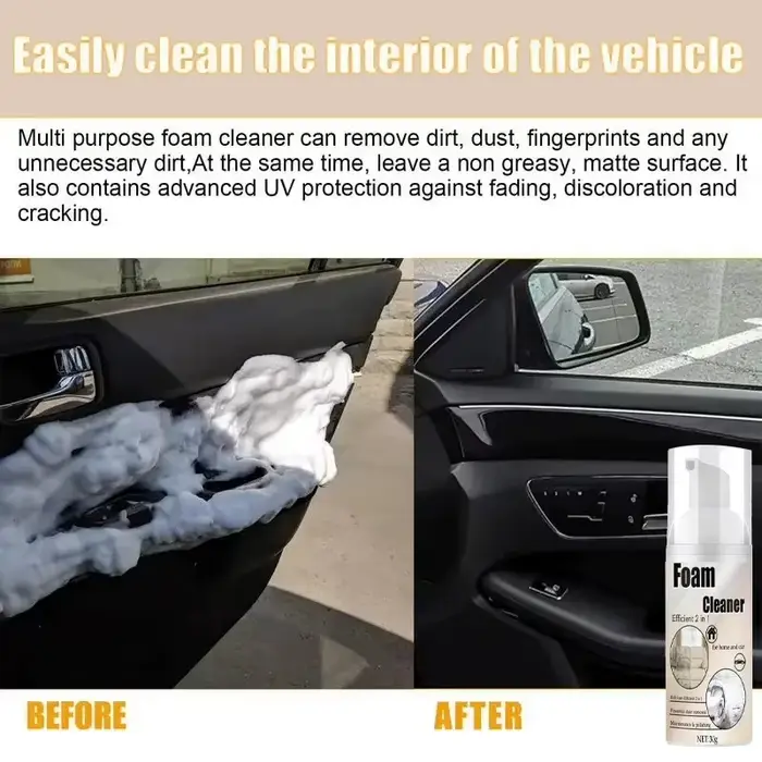 Nettoyant Moussant 2-en-1 pour Sièges de Voiture – Élimination des Taches et Nettoyage