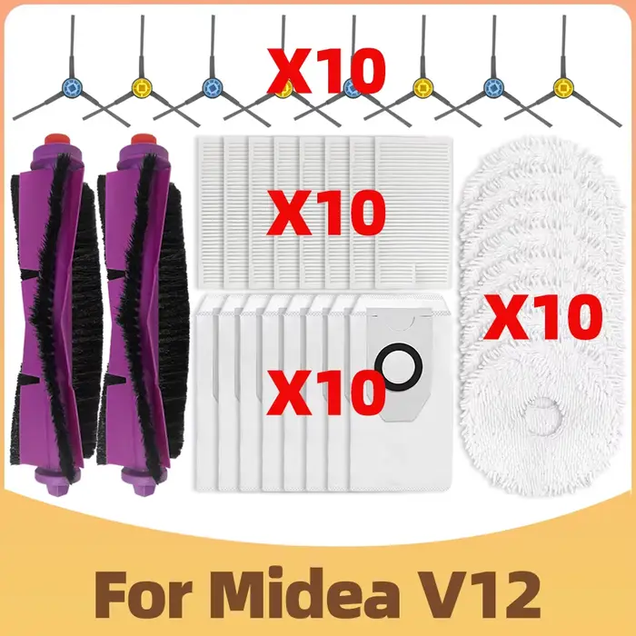 Accessoires Compatibles avec le Robot Aspirateur Midea V12 / EUREKA J12 Ultra Pièces Brosse Latérale Principale Mop Filtre Sac à Poussière Remplacement