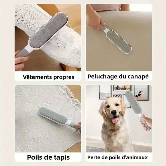 Épilateur Double face pour animaux de compagnie, brosse à peluches collante électrostatique manuelle, pour chat, vêtements, canapé, meubles, nettoyage de tapis