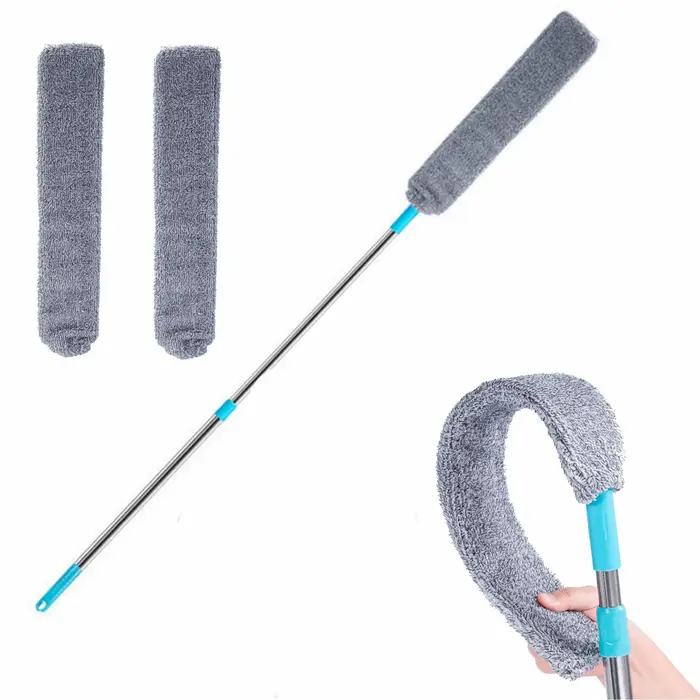 Brosse de dépoussiérage à Long manche, vadrouille de nettoyage Portable en microfibre, nettoyeur de 