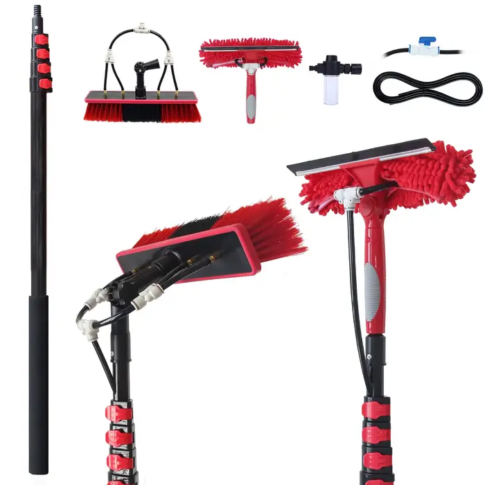 Brosse à poteau alimenté par l'eau de 20/24 pieds avec Kit de raclette, outil de nettoyage de vitres