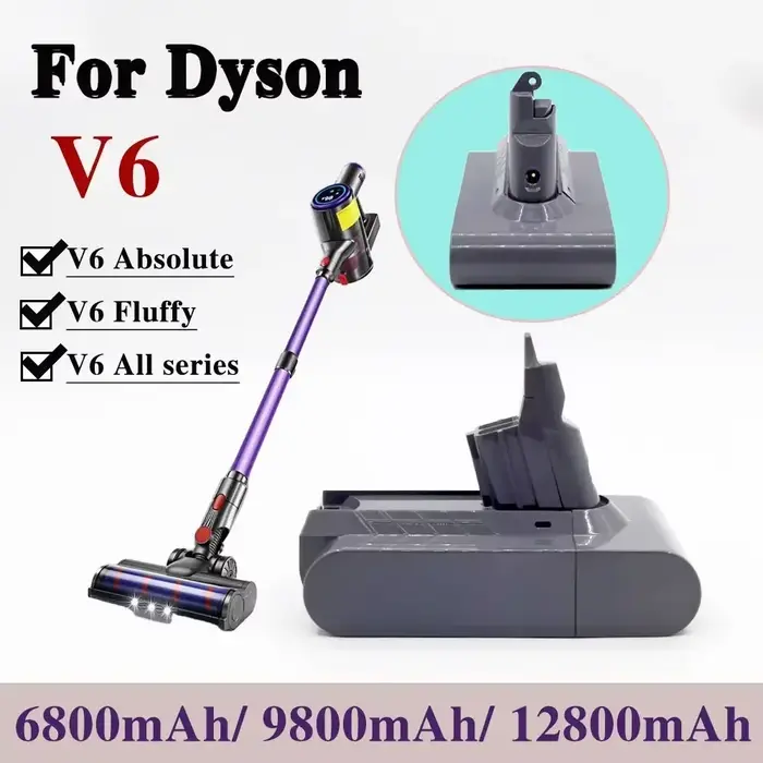 Batterie lithium rechargeable 2025 dernière génération V6 21.6V 12.8Ah pour aspirateur Dyson DC58 DC59 DC61 DC62 SV09 SV07 SV03 SV04 SV06 SV05