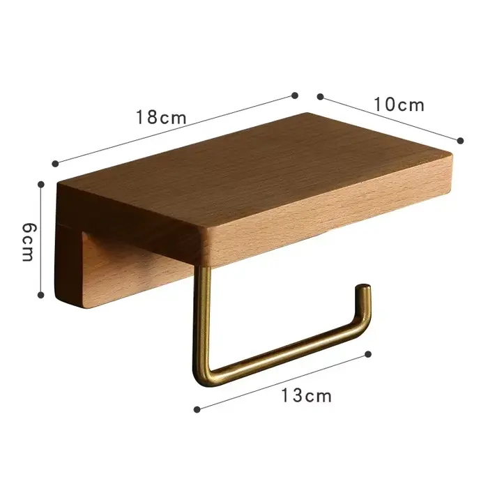 Porte-rouleau de papier toilette mural en bois, aucun poinçonnage requis avec crochet en métal, port