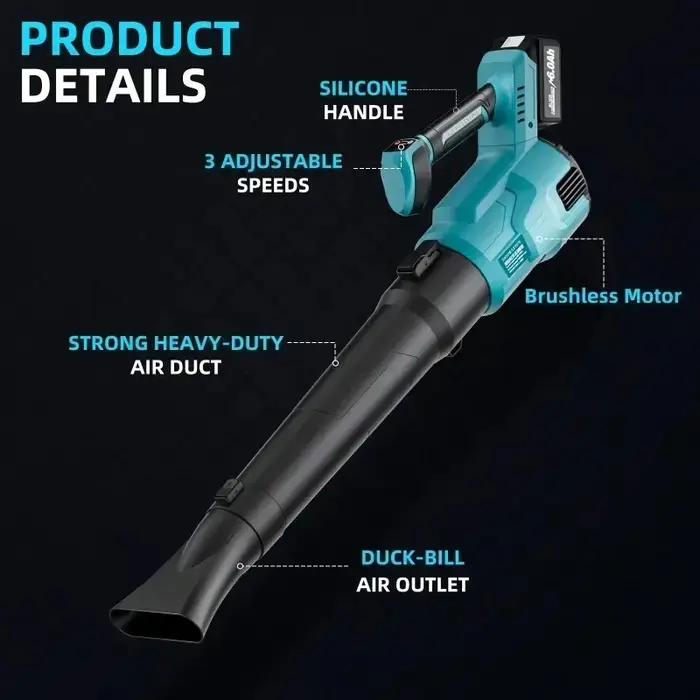 Souffleur à feuilles électrique haute puissance 25000 tr/min pour le nettoyage de la poussière et de la neige, compatible avec les batteries 18V-20V.