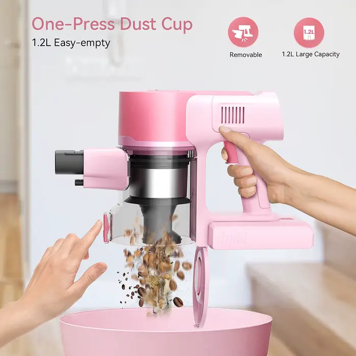 YOMA-Aspirateur balai sans fil, aspirateur sans fil, déterminer les poils d'animaux, sol dur, rose,
