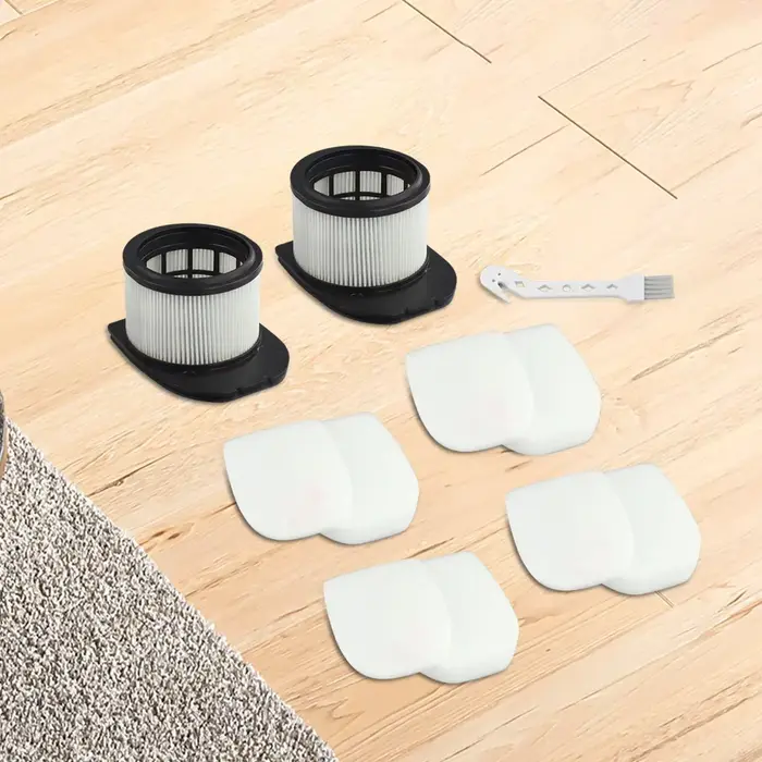 2 filtres post-filtration, 4 filtres en mousse et feutre, 1 brosse de nettoyage pour aspirateur sans