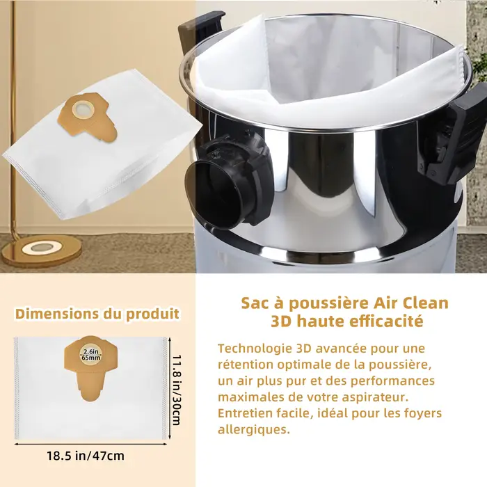 Sacs d'aspirateur non tissés de 20 L compatibles avec les aspirateurs eau et poussière Einhell