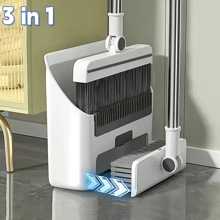 Ensemble balai, pelle et brosse à plancher 3-en-1 pliables