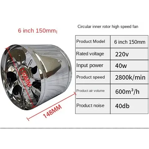 6''8'' cuisine toilette ventilateur d'échappement persienne tuyau extracteur mur Air Ventilation plafond Booster ventilateur métal échappement
