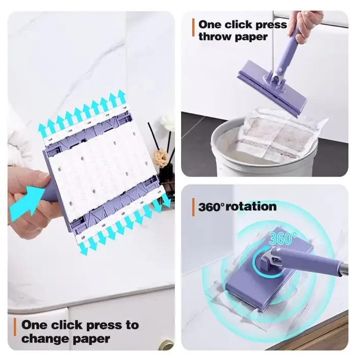 Grand balai de nettoyage mains libres pour fenêtres et sols 360 ° Nettoyeur de poussière rotatif automatique