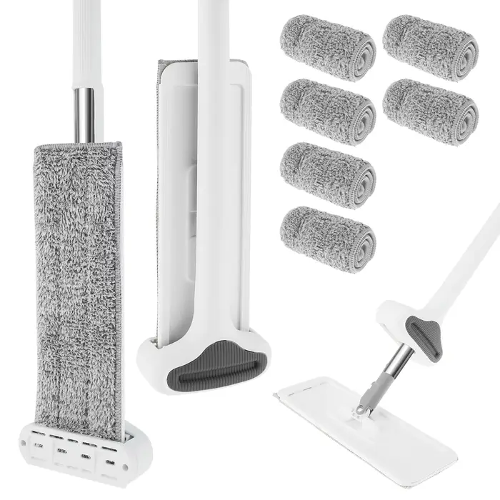 Serpillère à presser lavage mains libres paresseux 360 ° Serpillères avec tampons en microfibre réutilisables pour