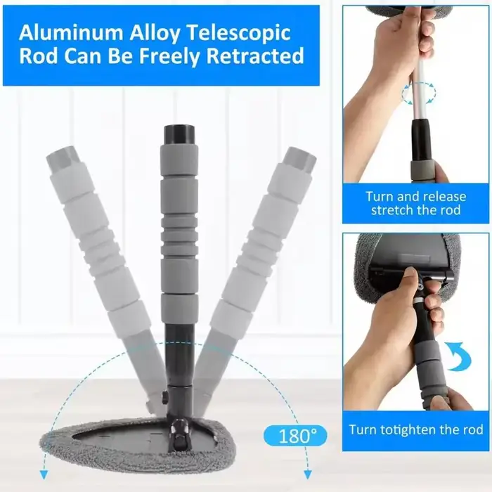 Kit de nettoyage de pare-brise de voiture télescopique avec 3 tampons en microfibre, flacon pulvérisateur, nettoyeur de vitres extensible pour l'intérieur et l'extérieur