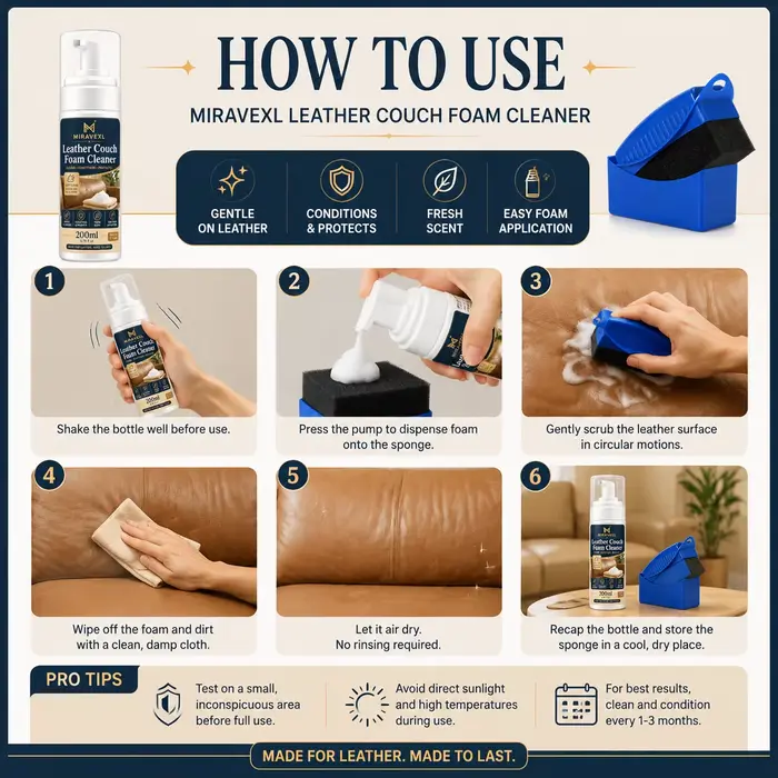 Kit de nettoyage et d'entretien pour canapé en cuir MIRAVEXL avec éponge, nettoyage en profondeur, conditionnement et protection des sièges en cuir pour la maison 2