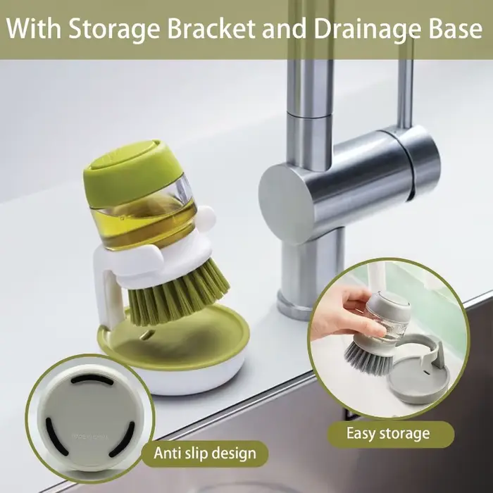 Brosse de nettoyage ménager multi-usages 2-en-1 avec distributeur de savon et manche