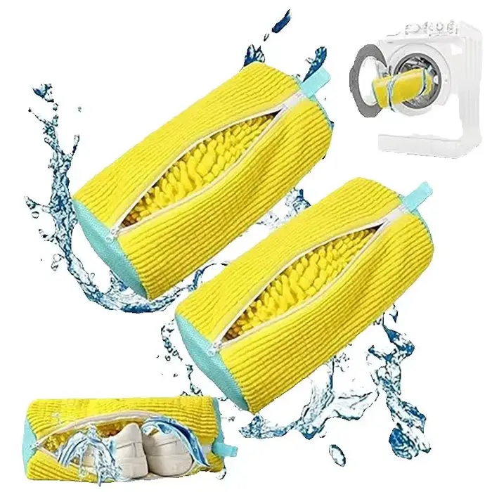 Sac de lavage de chaussures en fibre moelleuse 360 degrés en polyester réutilisable pour nettoyage en machine protection durable et style moderne