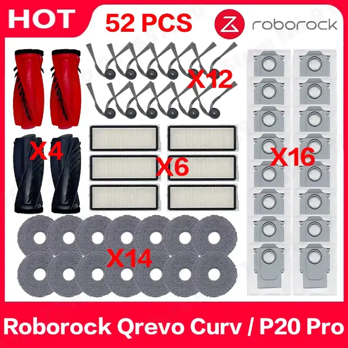 Roborock (Qrevo Curv / P20 Pro) pièces d'aspirateur rouleau principal brosse latérale filtre Hepa vadrouille tissu sac à poussière accessoires