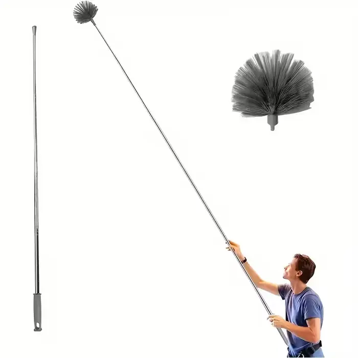 1pc Nettoyeur de plafond en toile d'araignée à longueur réglable - Balai métallique robuste avec poi