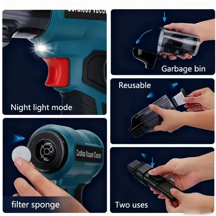 Aspirateur sans fil 240 W adapté à la batterie Dewalt/Makita/Milwaukee/Bosch/Ryobi 18 V