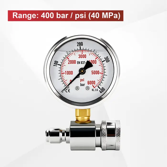 Manomètre Haute Pression 400–600 Bar/PSI Raccord 3/8 pour Nettoyeur Haute Pression Pistolet à Eau In