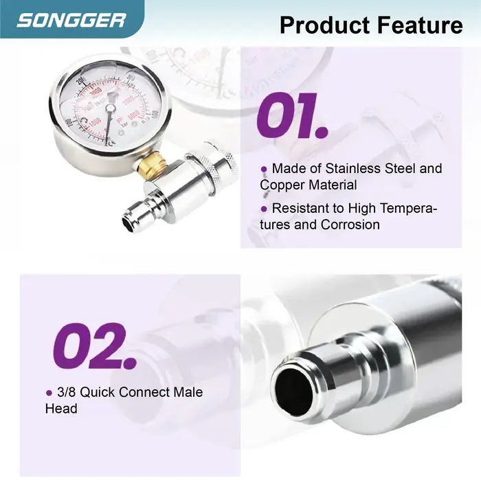 Manomètre Haute Pression 6000 PSI 400-600 Bar Raccord Rapide 3/8 Pouce Acier Inoxydable Échelle Double Indicateur