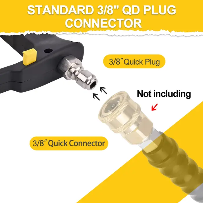 Nettoyeur haute pression Pistolet à jet court Max 5000 PSI avec sortie 1/4” Connecteur rapide & Entrée 3/8” Prise