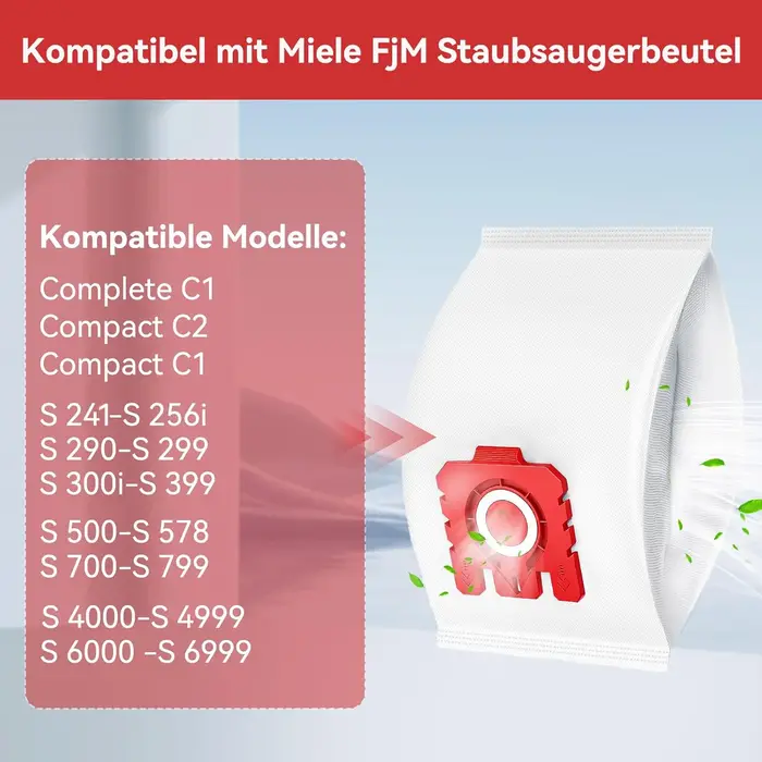 10 sacs d'aspirateur + 3 filtres moteur + 3 filtres d'évacuation + 1 brosse de nettoyage FJM 3D Compatible avec Miele Complete C1, Compact C1, C2 S241, S256i, S290, S299, S300i, S399, S500, S578, S700
