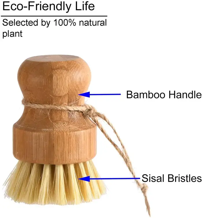 Leeseph Brosses à récurer la vaisselle en bambou, épurateurs de nettoyage en bois de cuisine pour laver la casserole/casserole en fonte, poils en sisal naturel